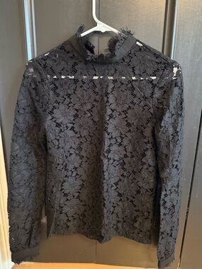 Wayf Black Floral Lace Long-Sleeve Top
